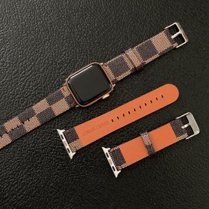 Luxury Apple Watch Band Leather Designer Brown Plaid 38mm 40mm 42mm 44mm Silver